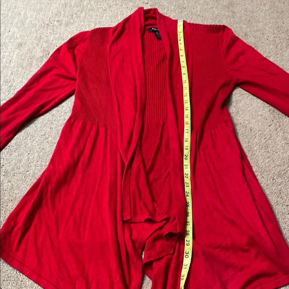 Crimson Red Medium Open-Front Draped Cardigan with Shawl Collar Asymmetrical - Picture 6 of 9